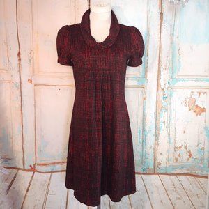 Calvin Klein cow neck princess sleeve stretch fabric zipper dress/size S/red blk
